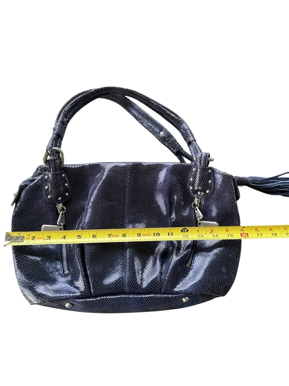 B. Makowsky Blue Leather Hobo Bag Snake Embossed Silver Hardware Y2K A221285